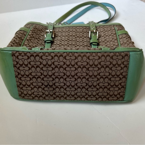 Coach Purse Tan Handbag Beige Blue Green Satchel D0849-F12344 Tote - Picture 10 of 16